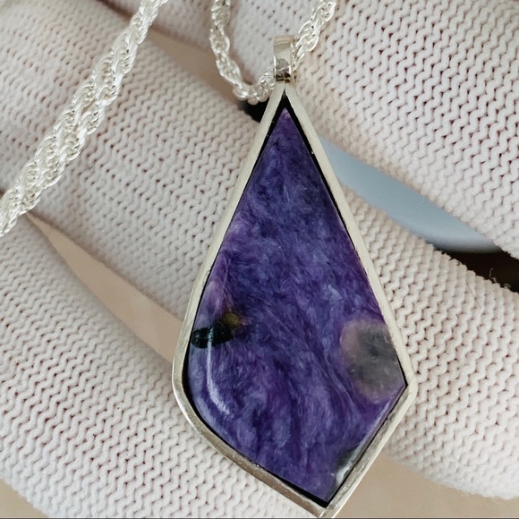Silver Set Russian Charoite Pendant and Chain - Picture 7 of 10